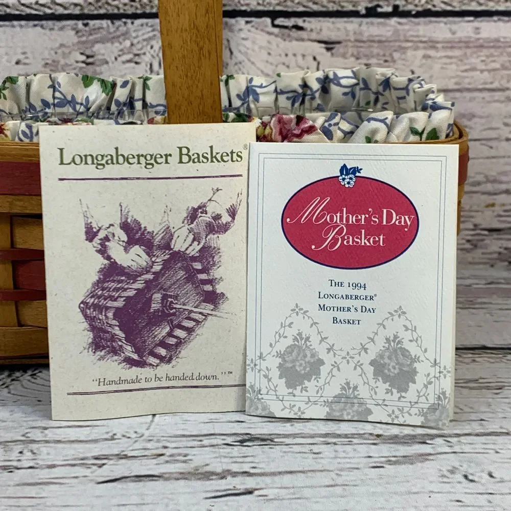 Longaberger 1994 Mother's Day Basket‎ Handwoven Floral Liner Collectible Signed